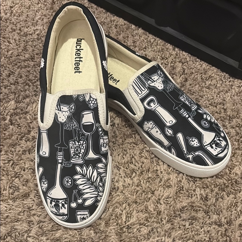 Bucket Feet Black and White Graphic Sneakers